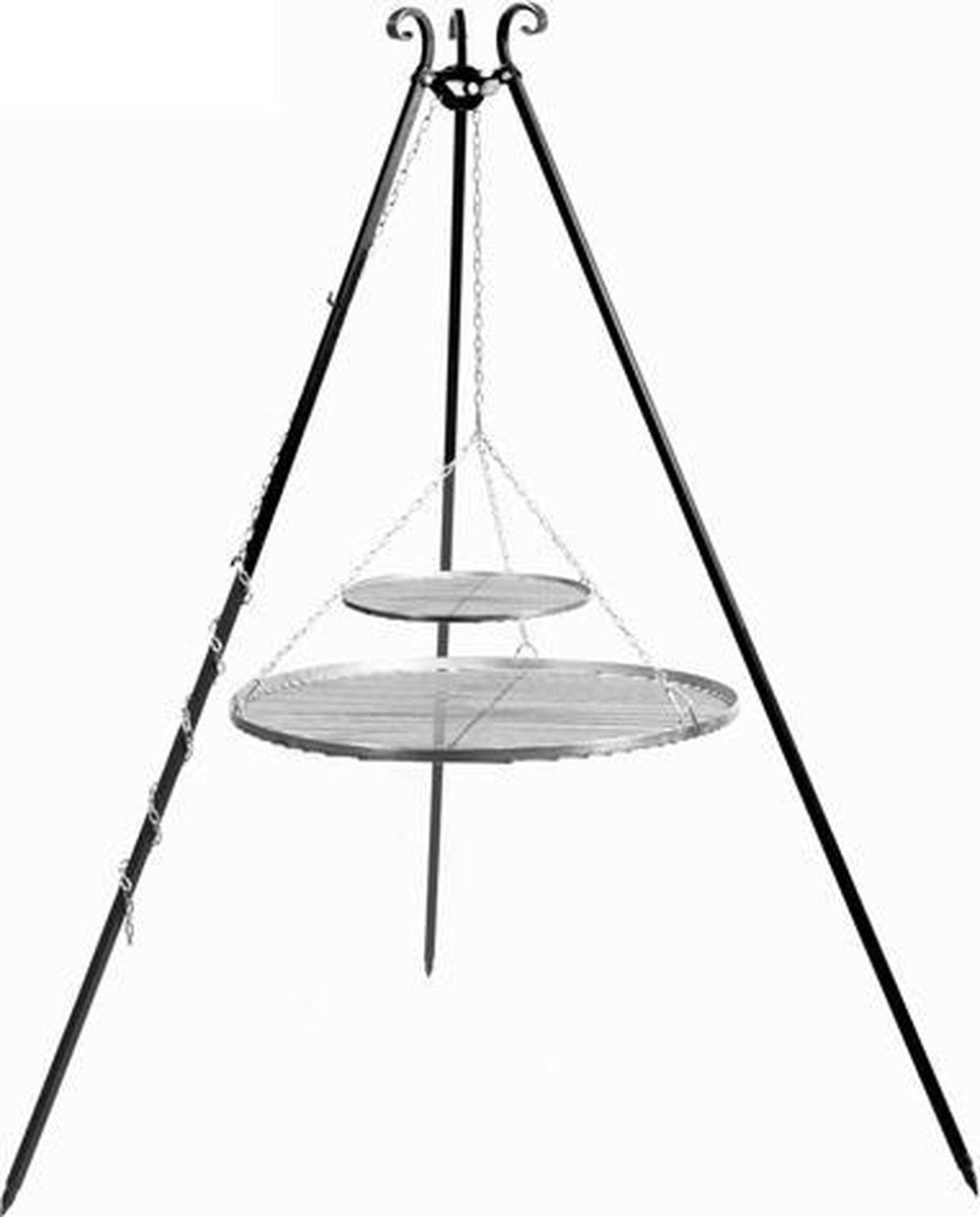 CookKing Grill Tripod Zwart 180cm Roestvrij Staal Dubbel Rooster 80cm + 40cm