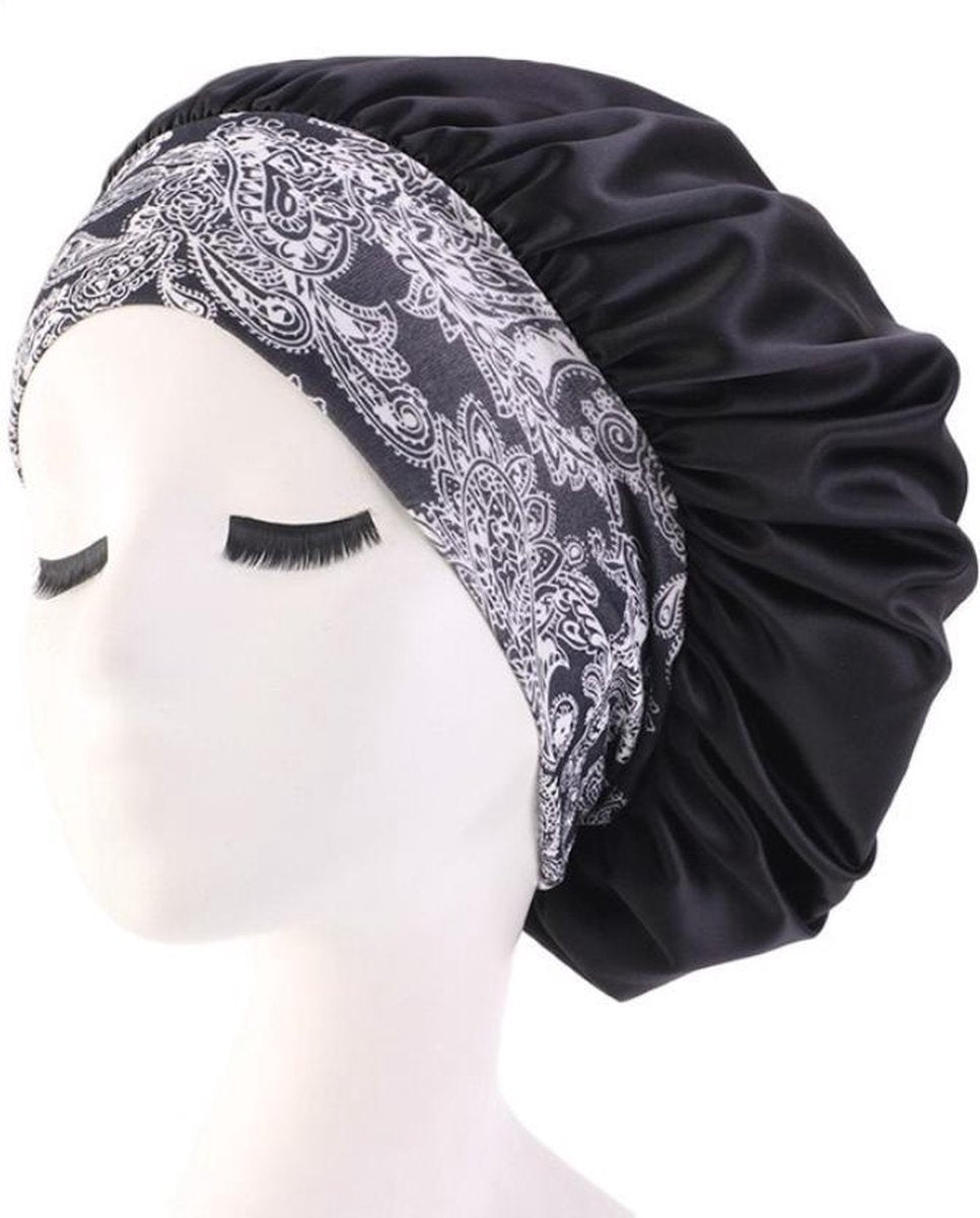 Bonnet Satijn XL|Slaapmuts Satijn|Hoofddeksel|Unisex|Cabantis|Kente Clothes Zwart