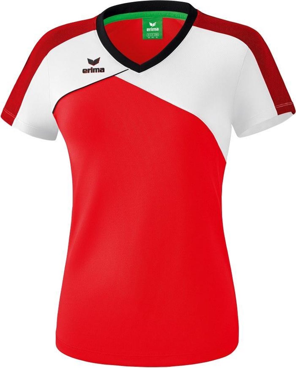 Erima Premium One 2.0 T-Shirt Dames Rood-Wit-Zwart Maat 36