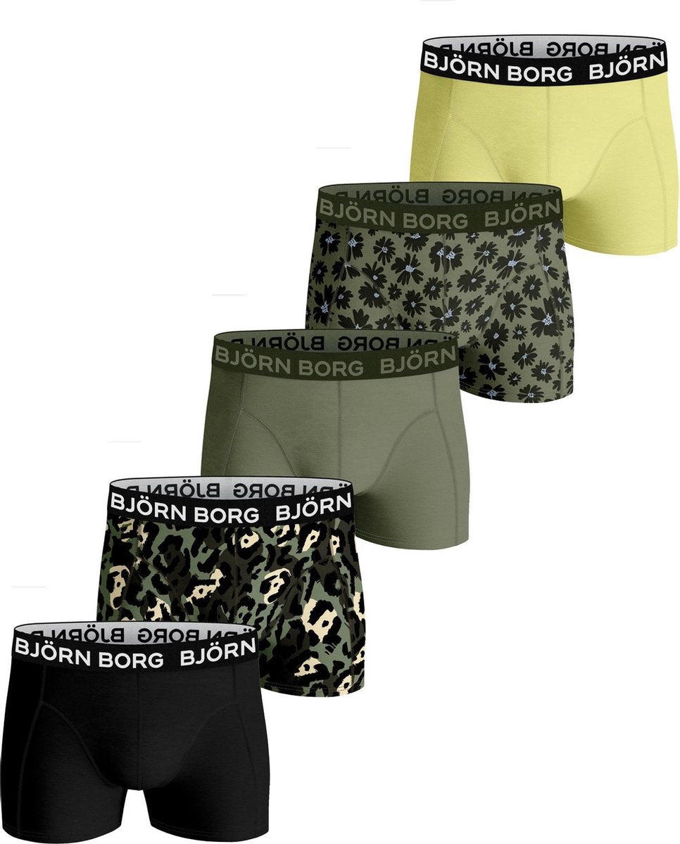 Björn Borg Fourflower Oil Green - 5-pack jongens boxershort maat 146-152