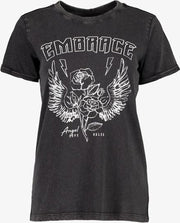 TwoDay dames T-shirt acid wash - Zwart - Maat 3XL