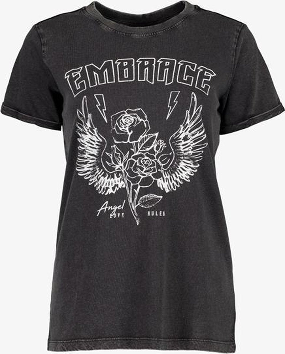 TwoDay dames T-shirt acid wash - Zwart - Maat 3XL