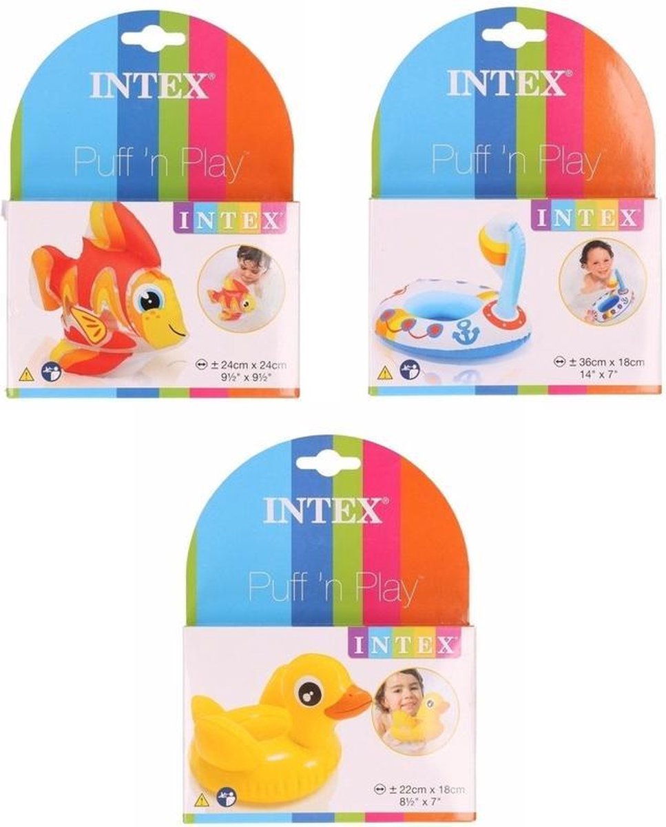 3x Opblaas dieren vis/bootje/eendje