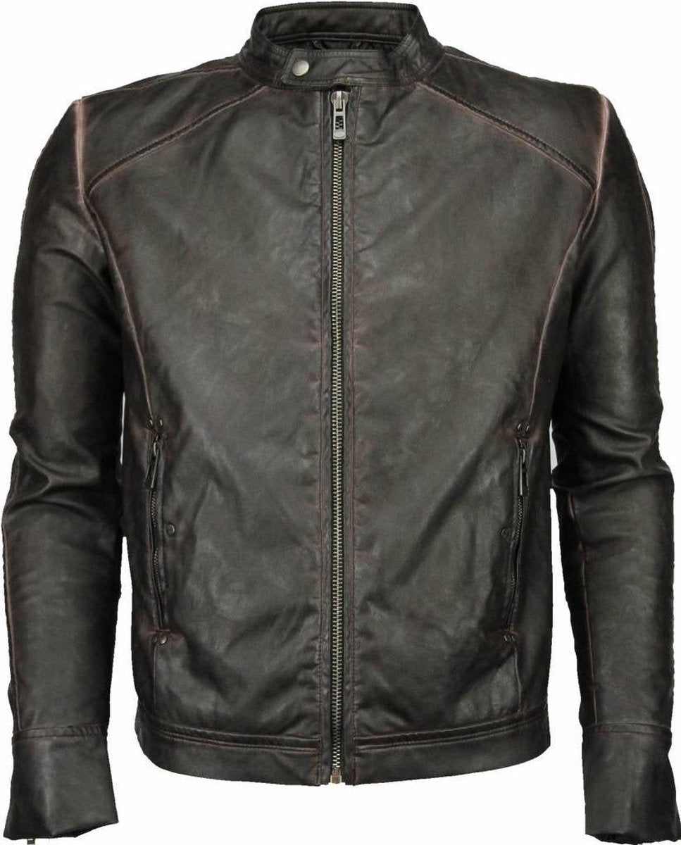 Yole Imitatie Leren Jas - Kunstleer Heren Jack - Street Wear - Bruin/Zwart - M