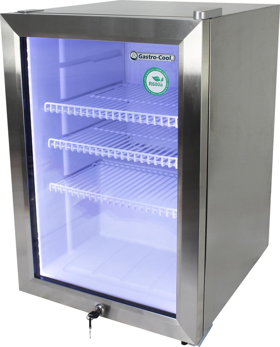 Gastro-Cool KW65 - Mini koelkast met glazen deur 62 Liter - RVS/RVS/Wit 204801