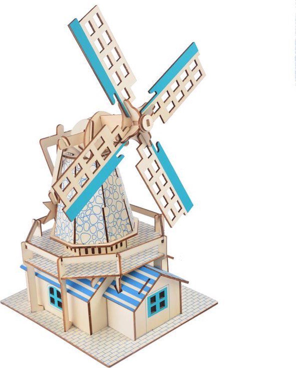 Bouwpakket Windmolen Molen Meelmolen van hout- gekleurd