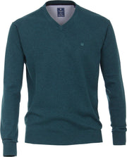Redmond heren trui katoen - V-hals - petrol -  Maat: 5XL