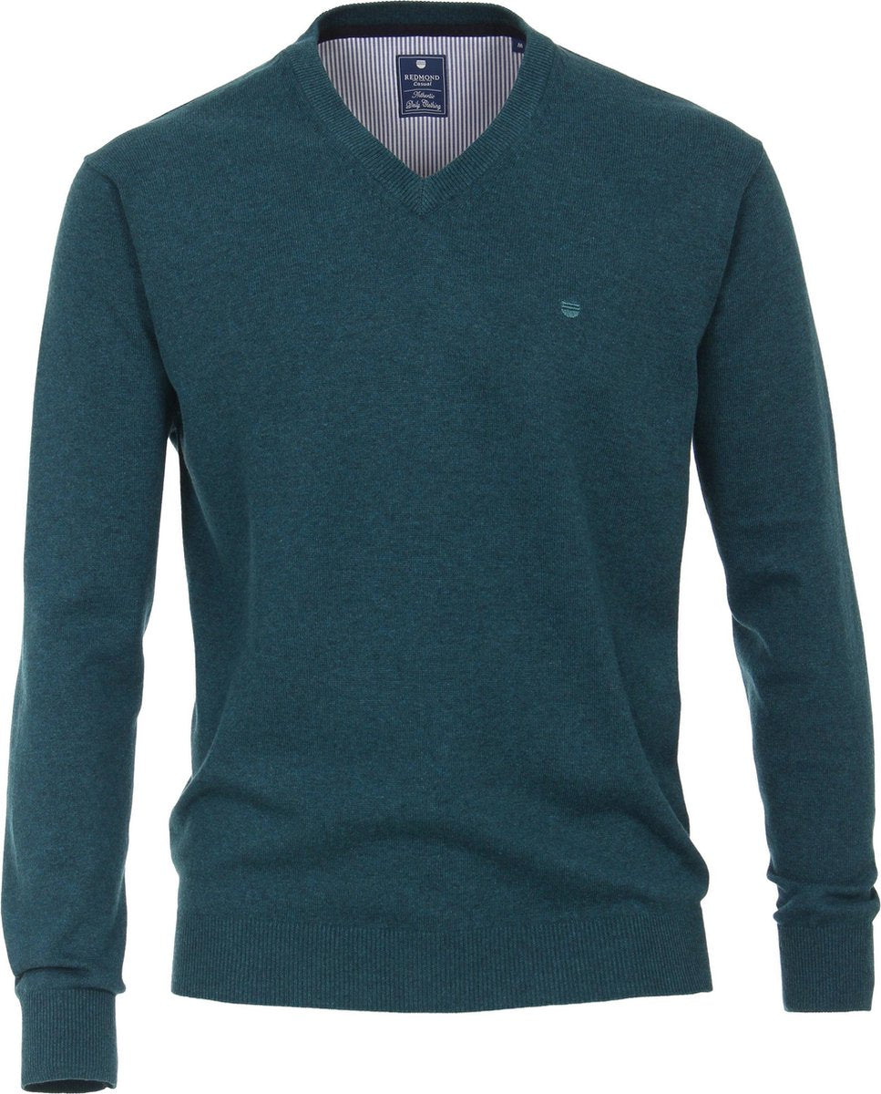 Redmond heren trui katoen - V-hals - petrol -  Maat: 5XL