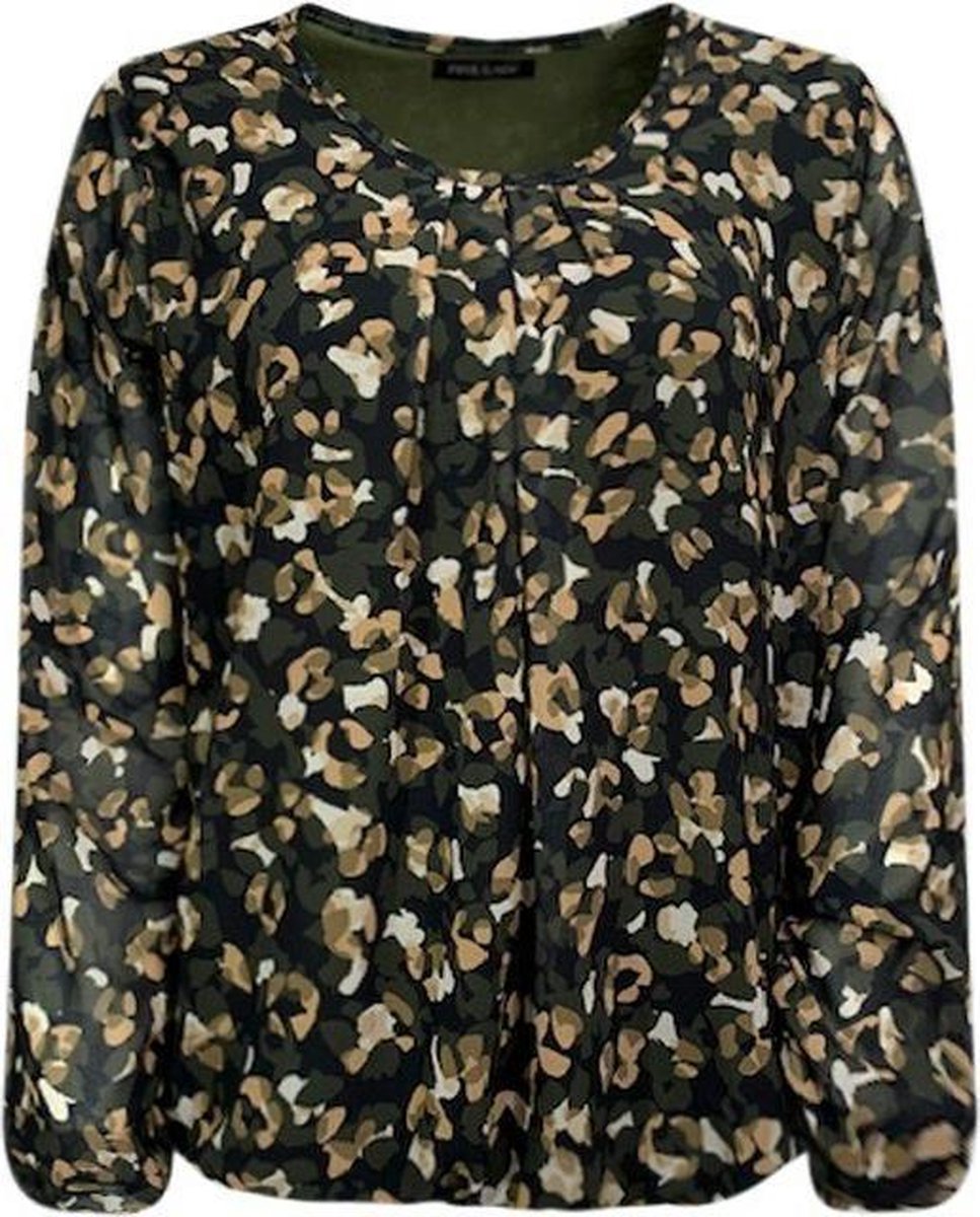 Pink Lady dames blouse oker/zwart print - maat S