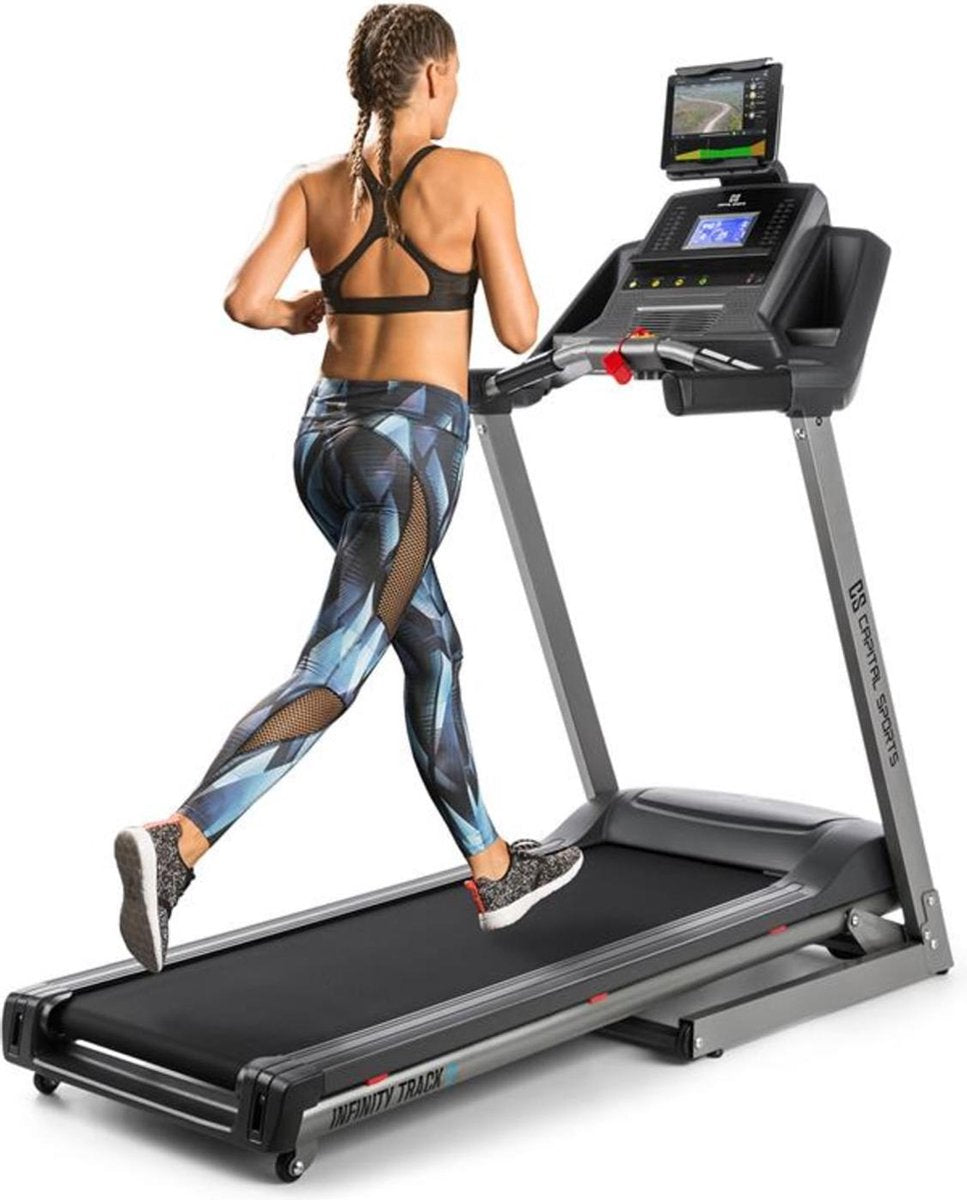 CAPITAL SPORTS Infinity Pro 2.0 loopband tot 16 km/h- Kinomap-app - 36 programma's - 6P-AntiShock Suspension - 5" LED-display - Bluetooth