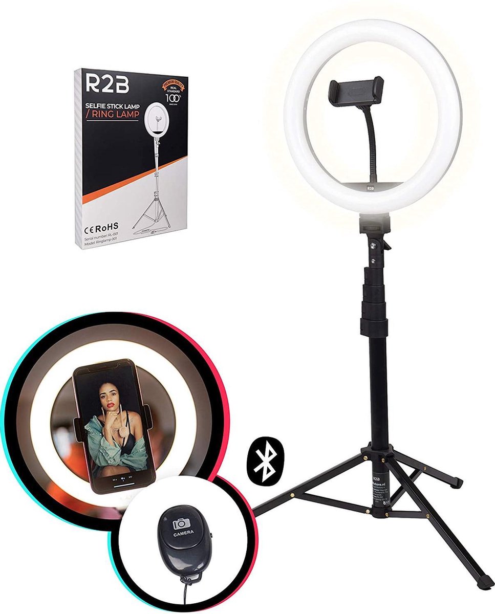 R2B Ringlamp met Statief smartphone en Telefoonhouder - Ringlight met statief - 10 Inch