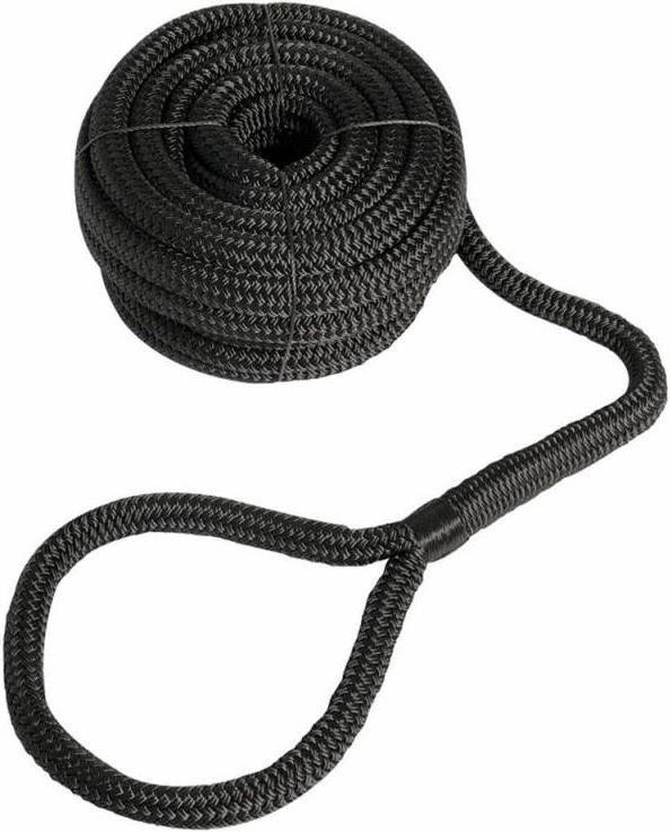 Dubbel gevlochten landvast 8 mm met oog 30 cm Zwart