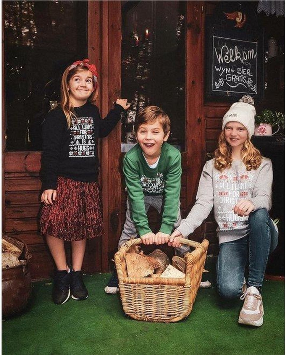 Foute Kersttrui - Christmas Sweater - All I want for christmas are hugs - Zwart/black - kids 3/4 jaar