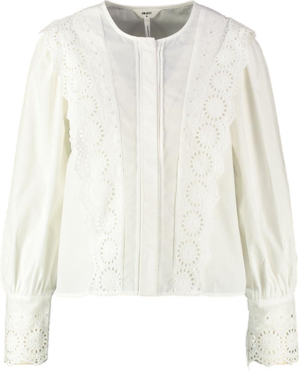 Object kortere witte blouse met broderie - Maat 40