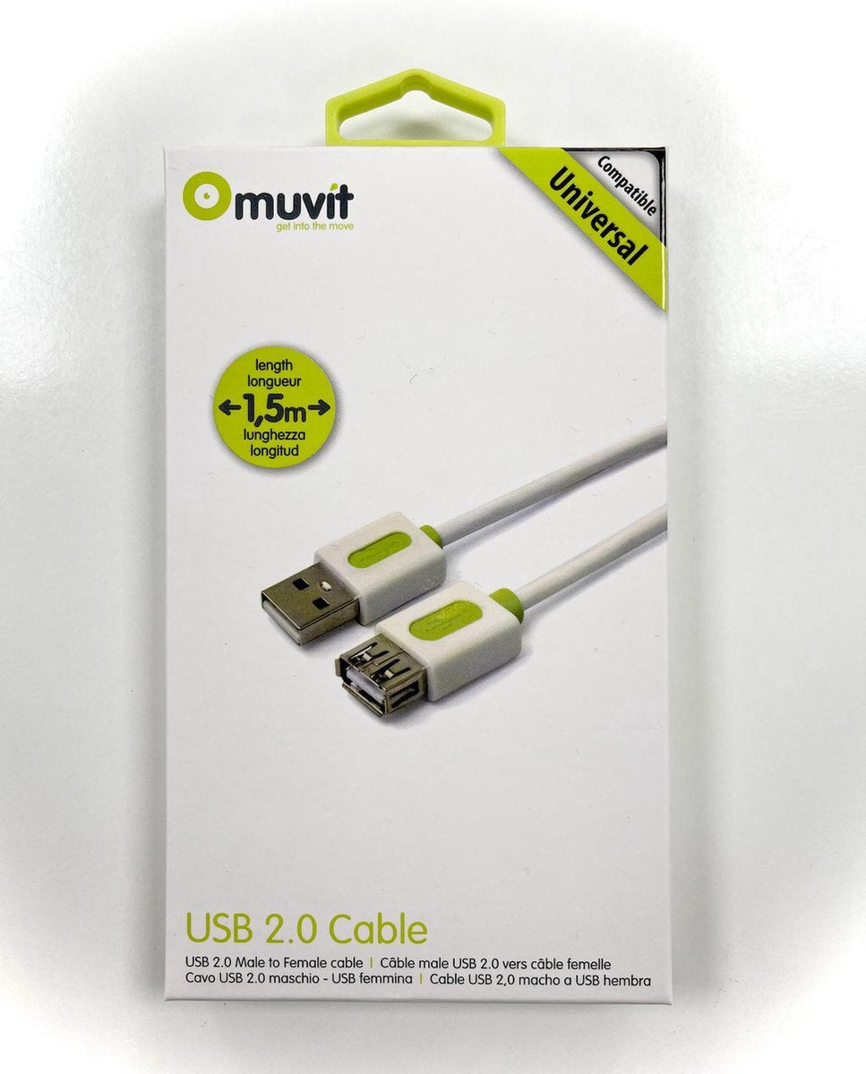Muvit Male-Female Cable USB 1.5m White/Green (MUUSC0058)
