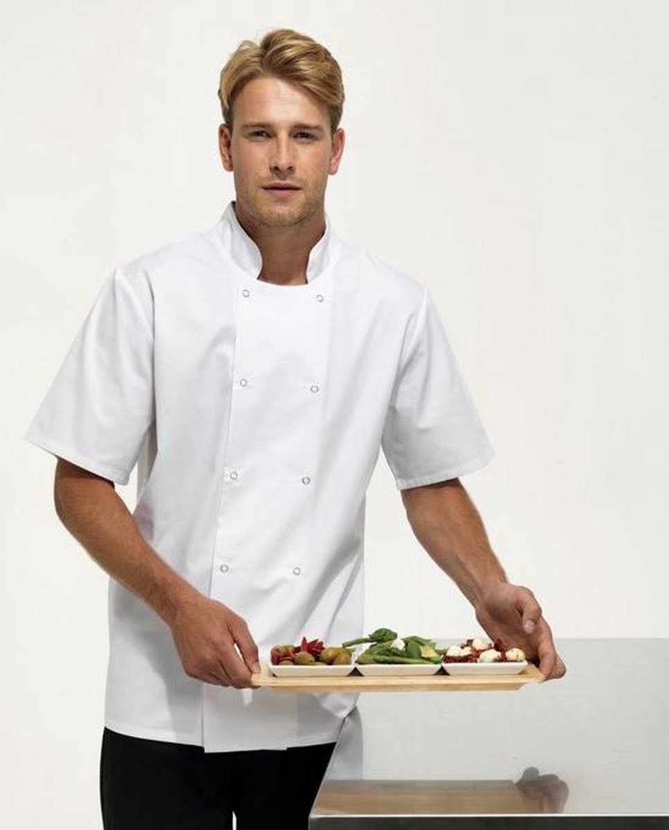 Studded front s/s chef's jacket