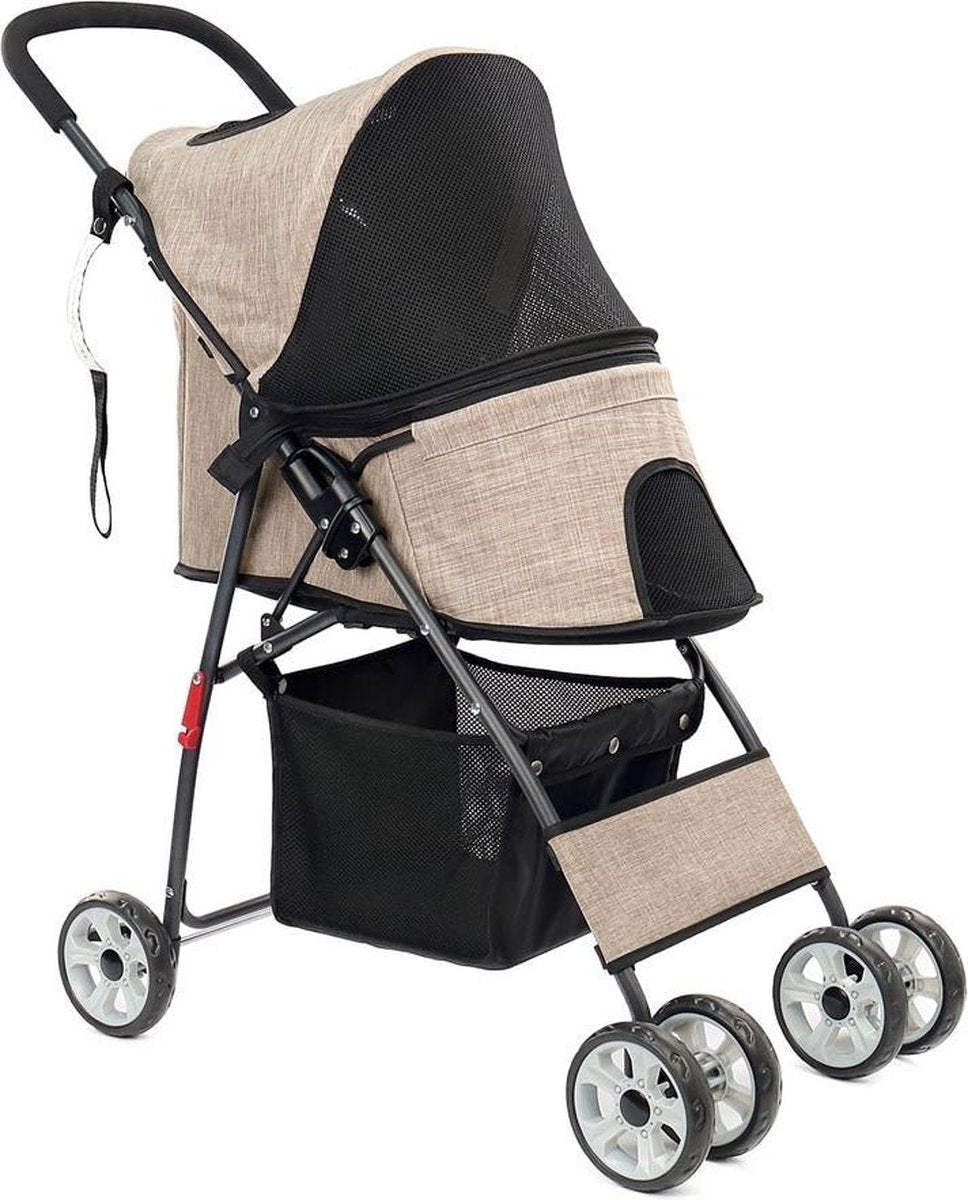TBG Pet Hond Kat Wandelwagen Carrier Ultra Lichtgewicht Reizen Wandelwagen Compact 360 Rotatie Wiel Inklapbare Puppy Buggy voor Kleine Honden Beige