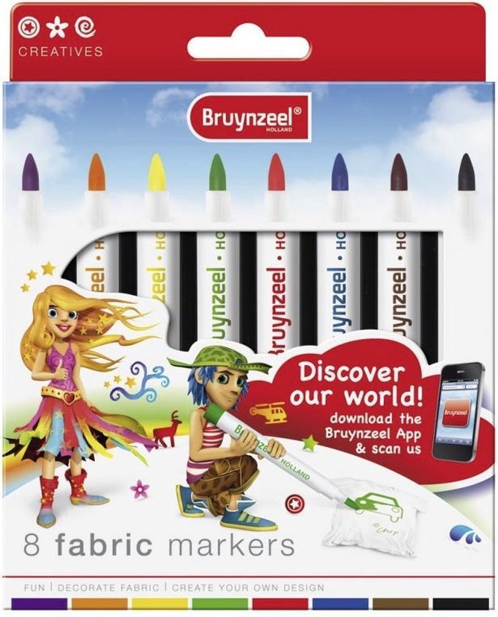 Bruynzeel T-shirt markers: 8 stuks textielstiften