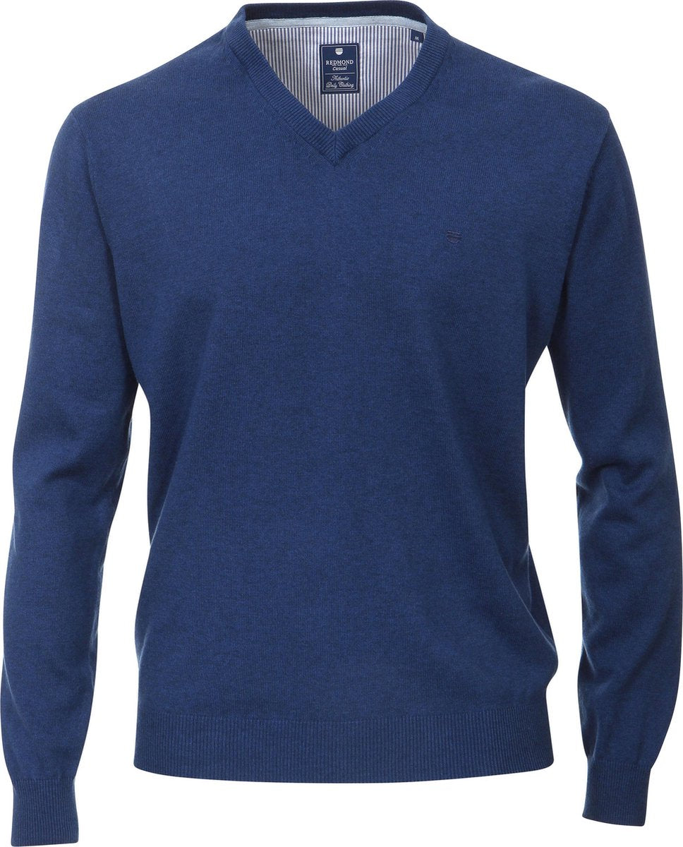 Redmond heren trui katoen - V-hals - jeans-blauw -  Maat: 5XL