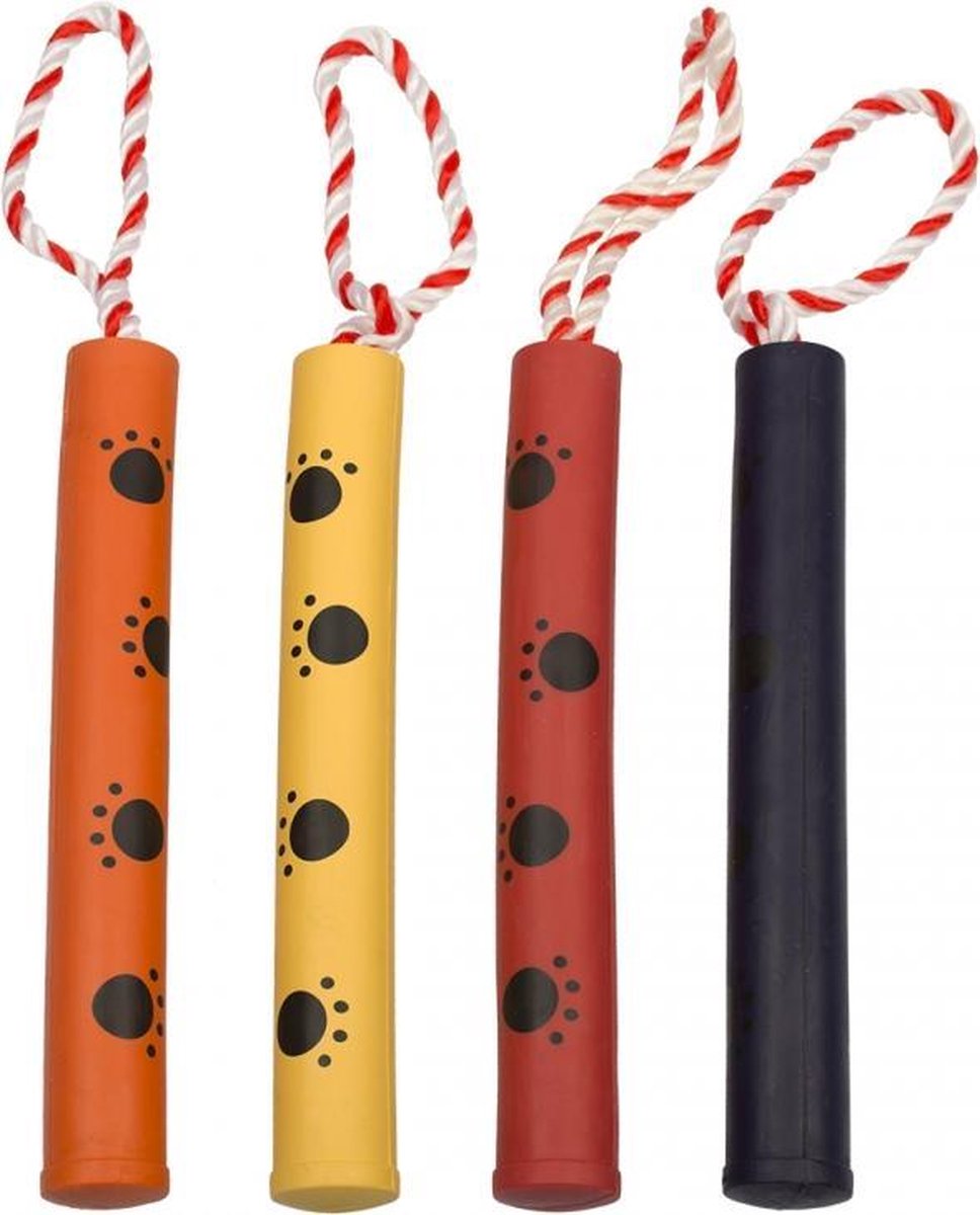 Duvo+ Rubber bijtstick met touw mix per stuk 25cm - ø3cm