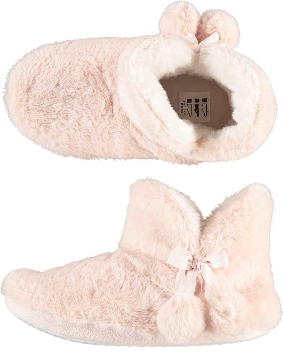 Dames pantoffels hoog bont roze 37/38