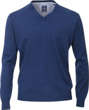 Redmond heren trui katoen - V-hals - jeans-blauw -  Maat: 3XL