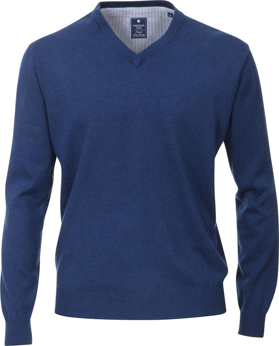 Redmond heren trui katoen - V-hals - jeans-blauw -  Maat: 3XL