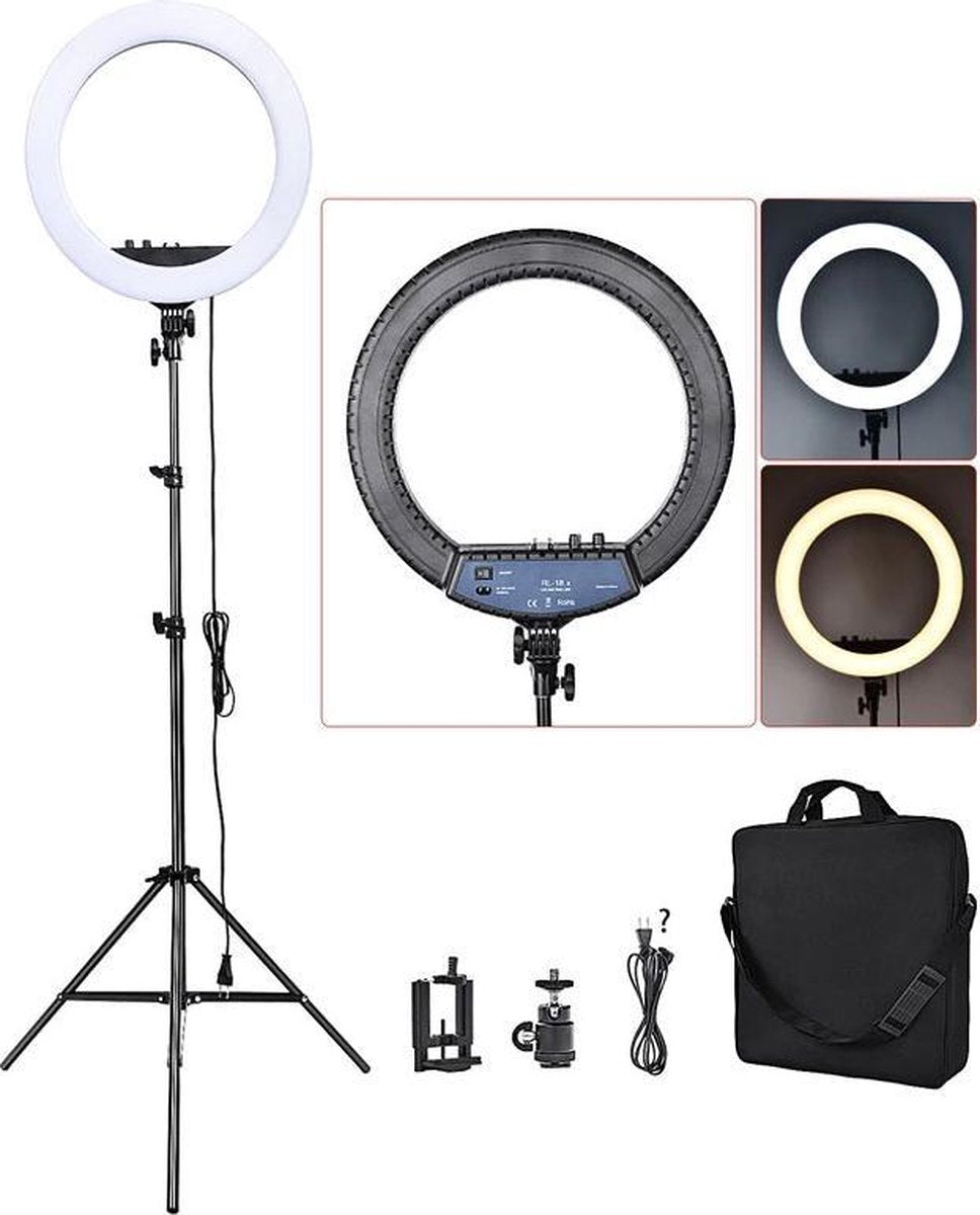 FosotoPro 18inch Ringlamp - LED - Statief - Vlog - Make-up - Tik Tok - Instagram - Snapchat - Inclusief kleuren filter - Telefoonhouder - Professioneel - Hoge kwaliteit