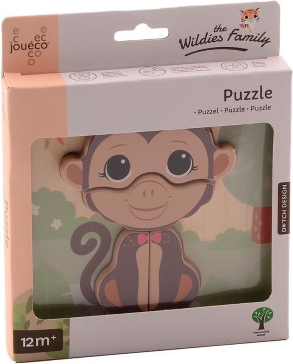 Jouéco Vormenpuzzel Aap Junior 15 X 15 Cm Hout