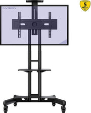 Invision® TV-standaard trolley voor grote schermen tot 65 inch | Mobiel scherm station met draagkracht tot 50 kg | Stabiele constructie met bescherming tegen omvallen | Monitorstandaard met wielen | TV standaard