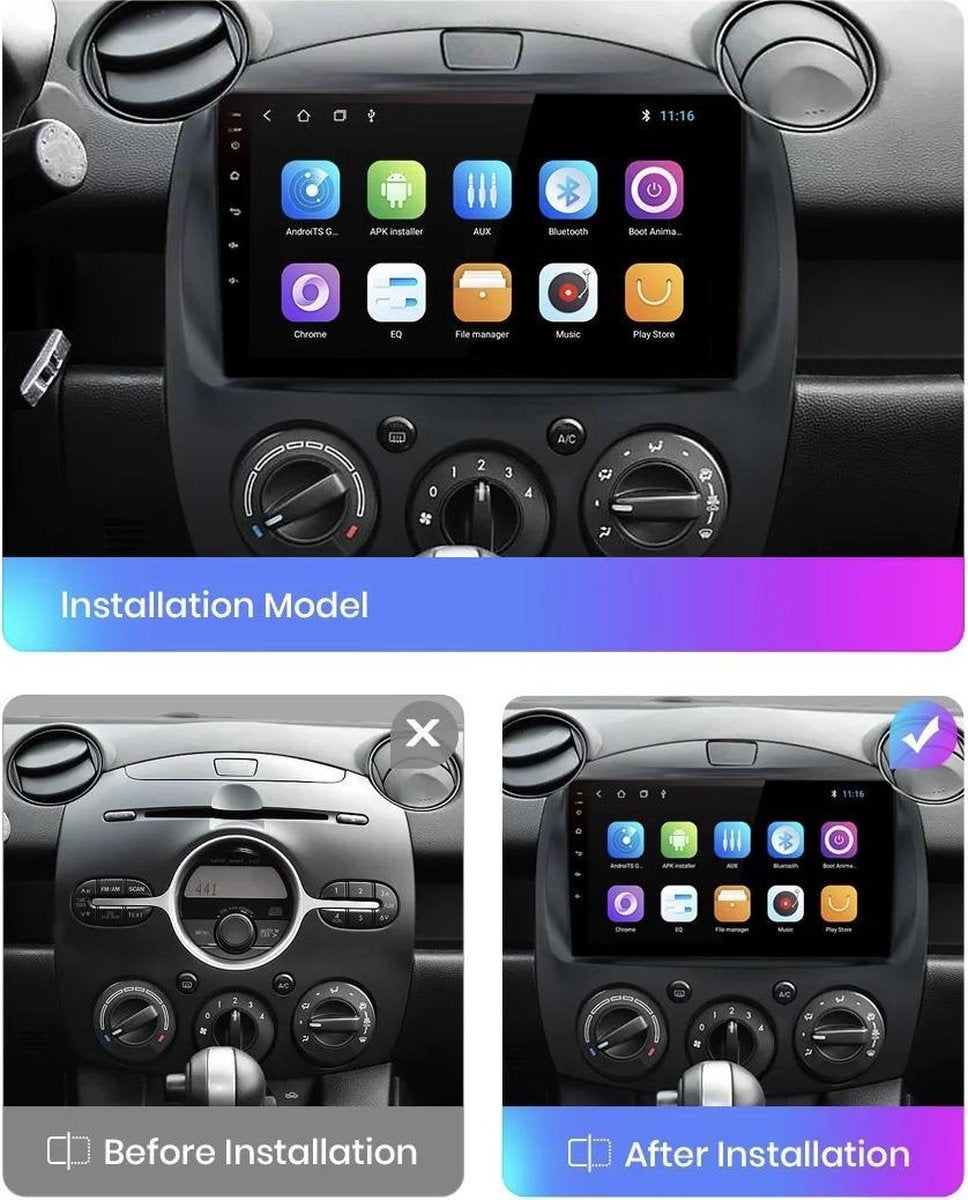 CarPlay Mazda 2 2007-2014 Android 10 navigatie en multimediasysteem bluetooth usb wifi DSP 2+32GB