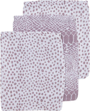 Meyco 3-pack washandjes - Snake/Cheetah - lilac