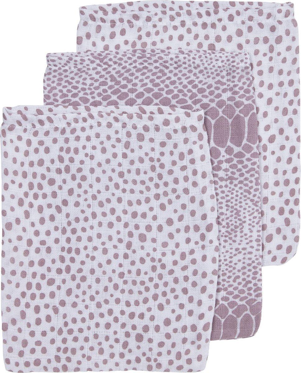 Meyco 3-pack washandjes - Snake/Cheetah - lilac