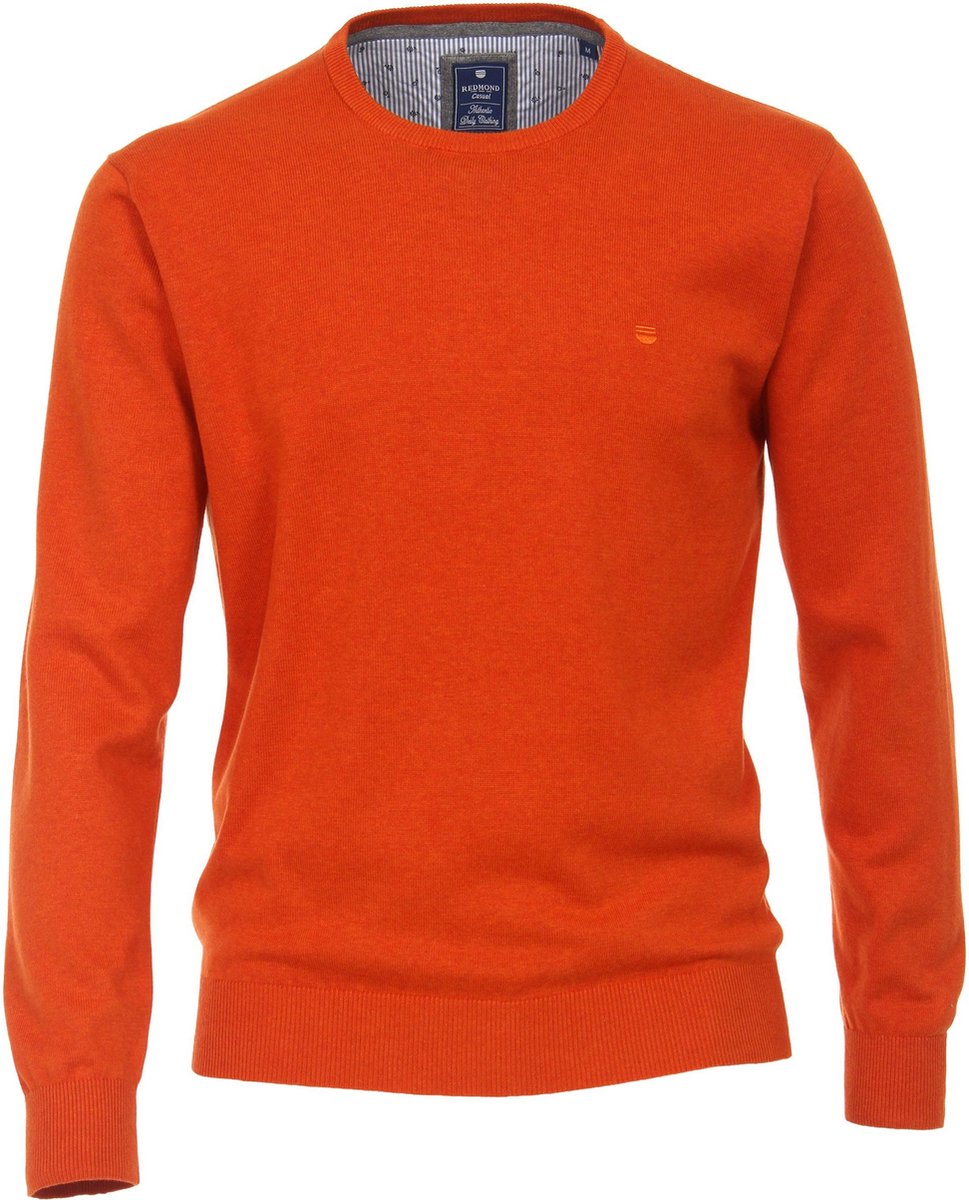 Redmond heren trui katoen O-hals - warm oranje melange -  Maat: 3XL