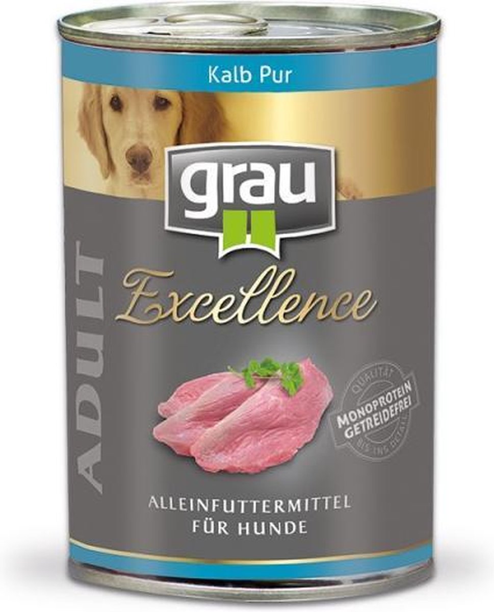 Grau Blikvoer hond excellence puur kalf  6x 400gr