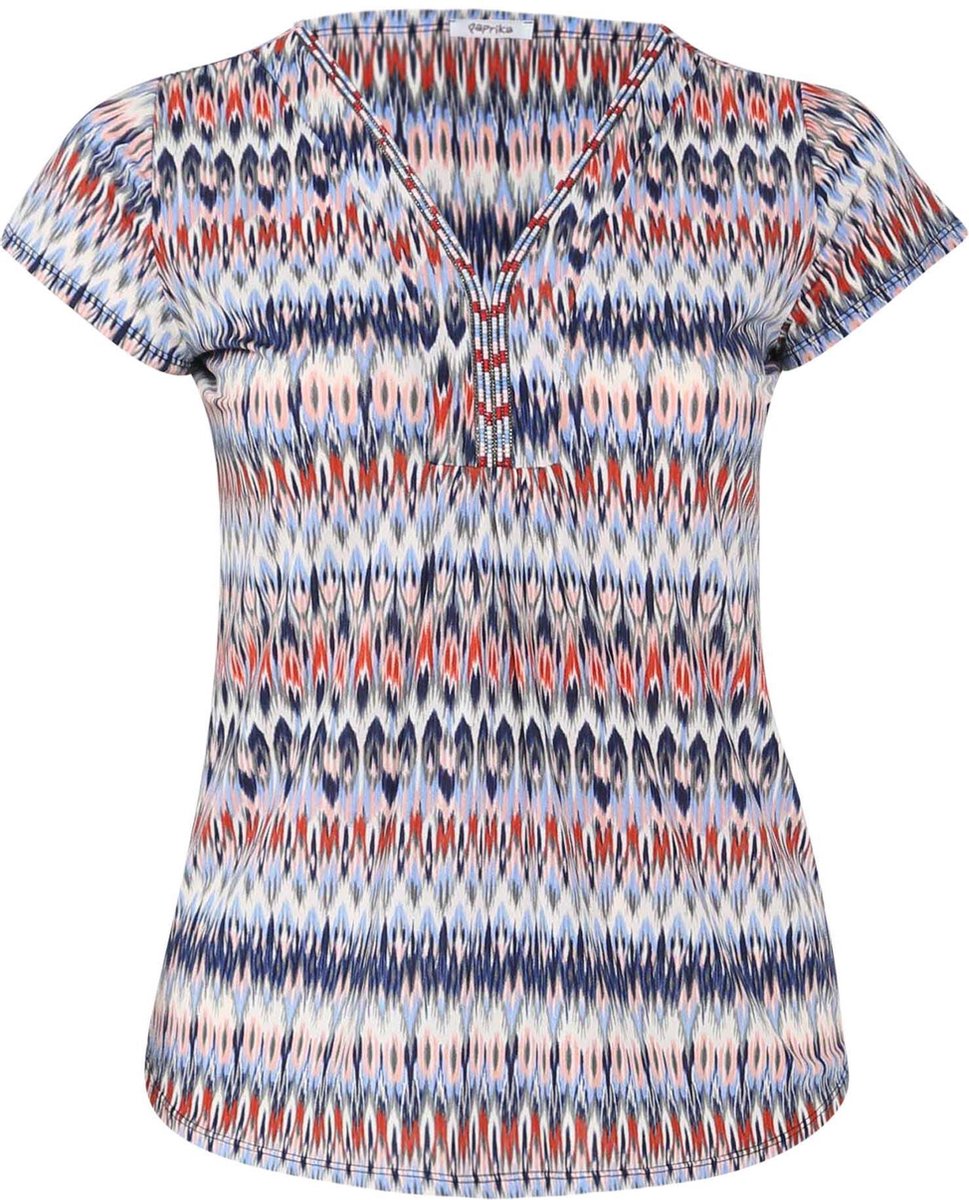 Koud gebreid T-shirt met juwelenkraag