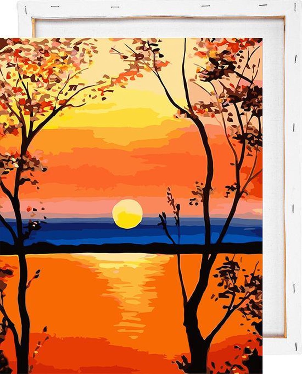 Zonsondergang boven zee - Schilderen op nummer - Met frame - 40x50 cm