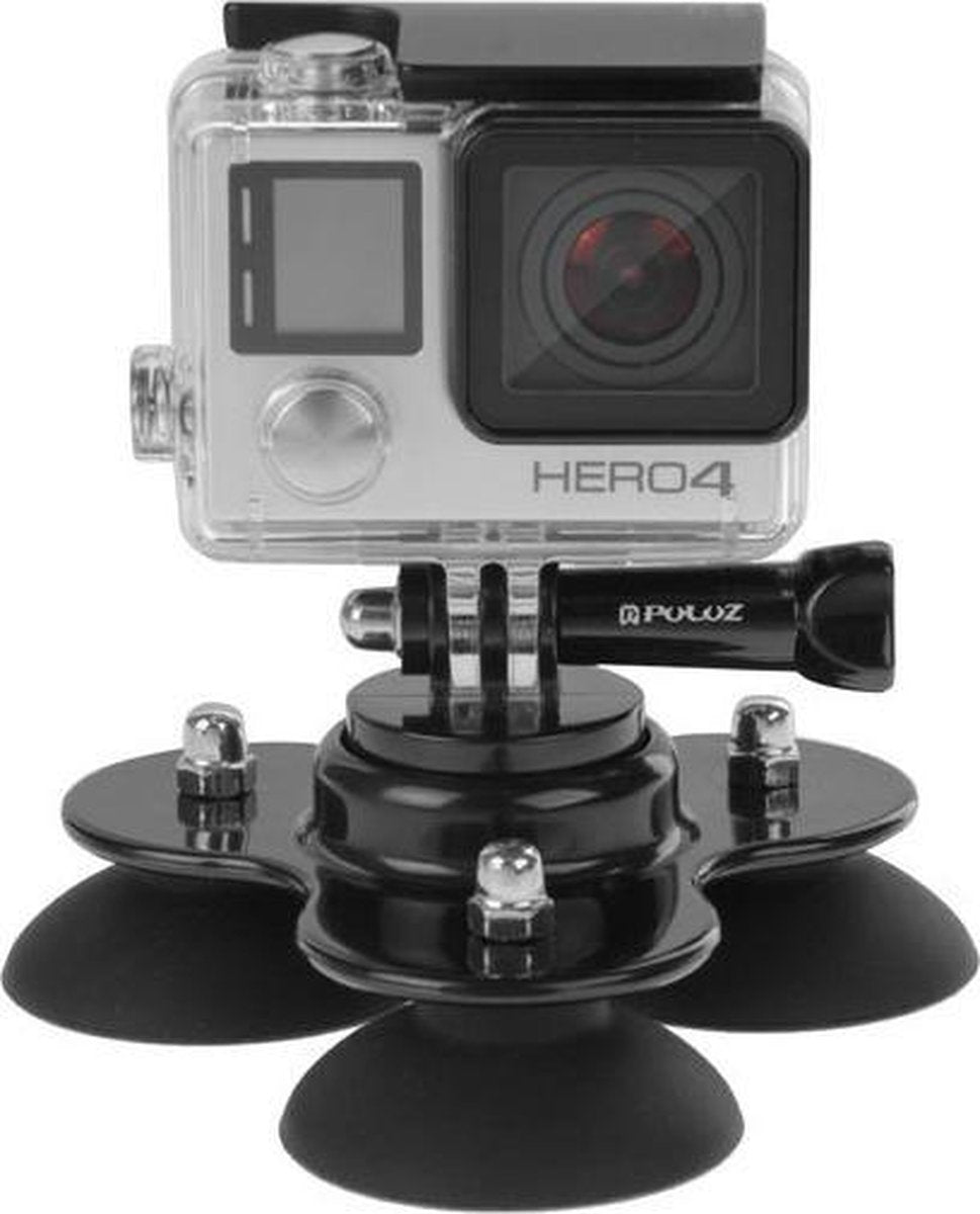 GadgetBay PULUZ Driehoekige Zuignaphouder met schroef mini statief voor GoPro HERO 6 5 5 Sessie en 4 Sessie - Zwart