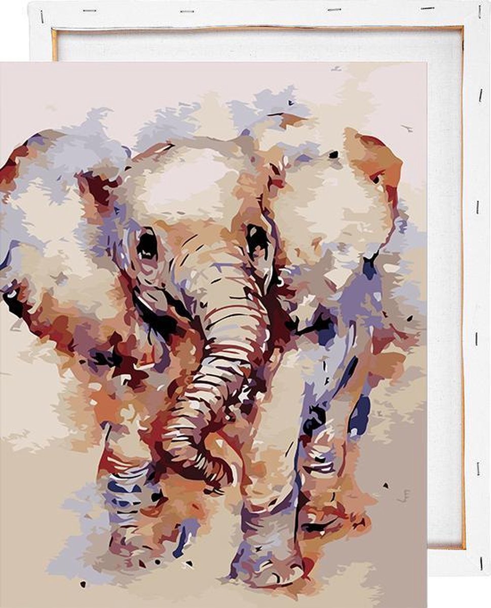 Baby olifant abstract - Schilderen op nummer - Met frame - 40x50 cm