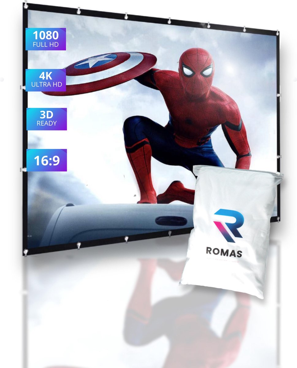 Romas ® - 4K Full hd Projectiescherm - Projectiescherm Beamer tot 120 Inch - 160° Beeldhoek - Beamerscherm - Wit/500g