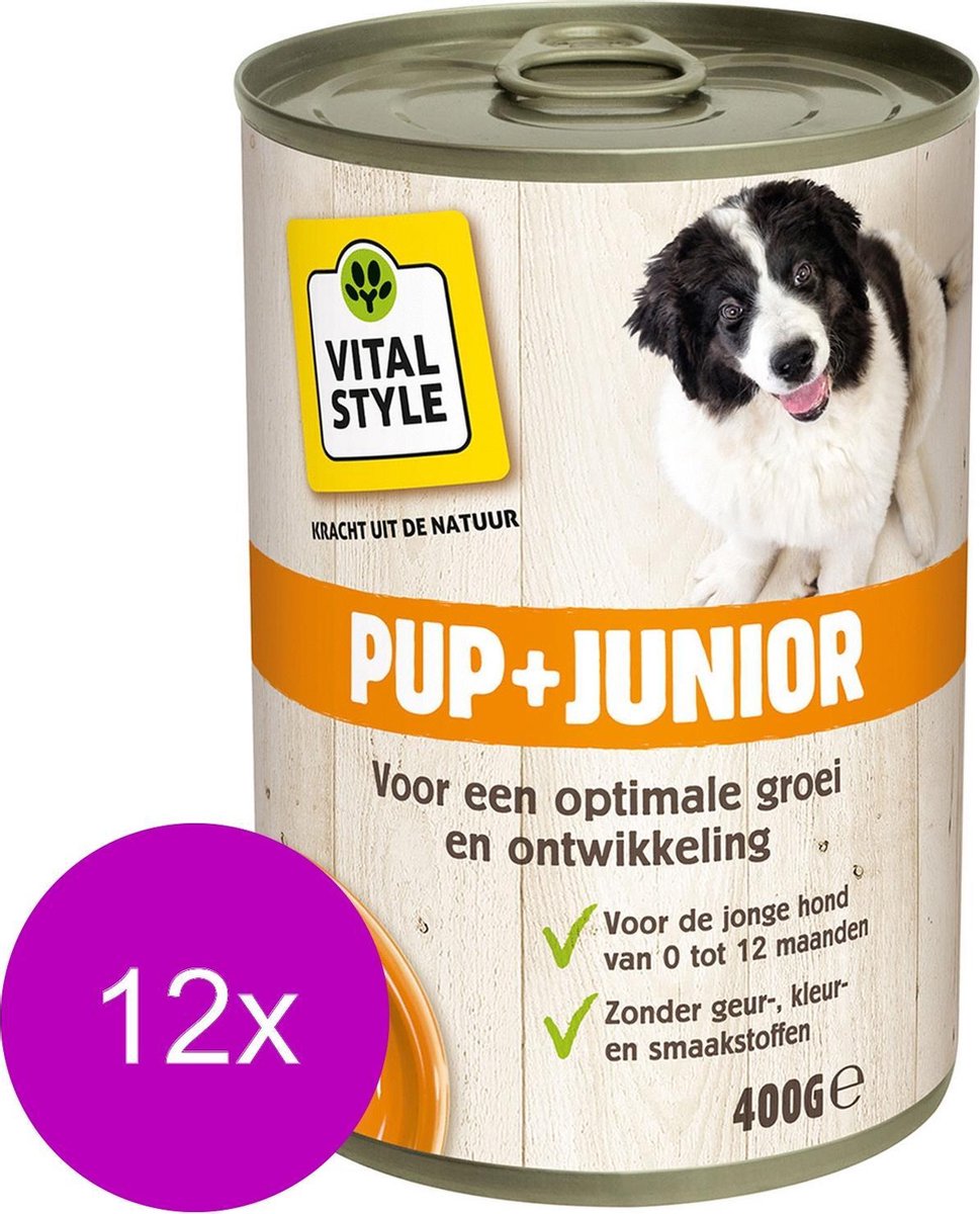 Ecostyle Blik Vitaal Vlees Junior - Hondenvoer - 12 x 400 g