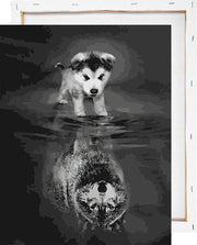 Puppy en wolf reflectie - Schilderen op nummer - Met frame - 40x50 cm