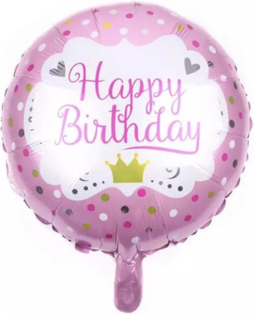 Happy Birthday kroon - pink Folie ballon 1 + 1 GRATIS