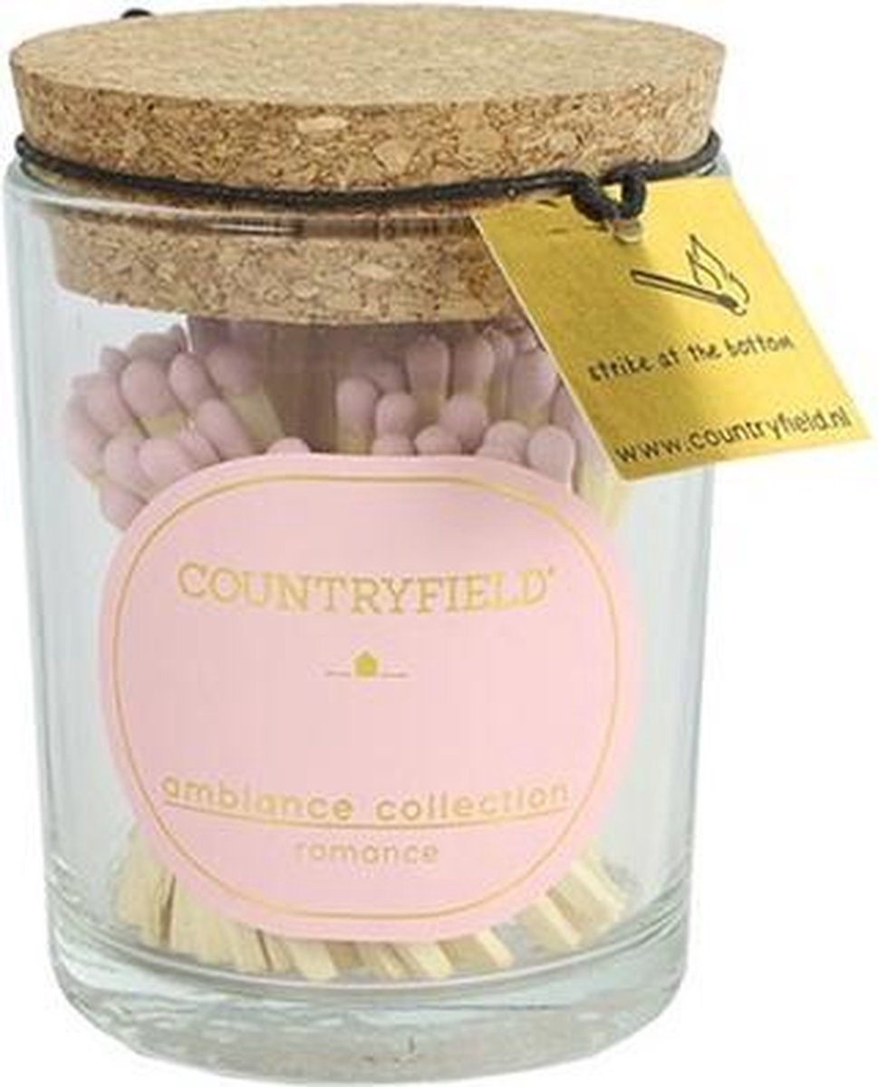 Countryfield Roze Lucifers in glas | Romance | 7 x 7 x 9