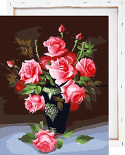Rode rozen in vaas - Schilderen op nummer - Met frame - 40x50 cm