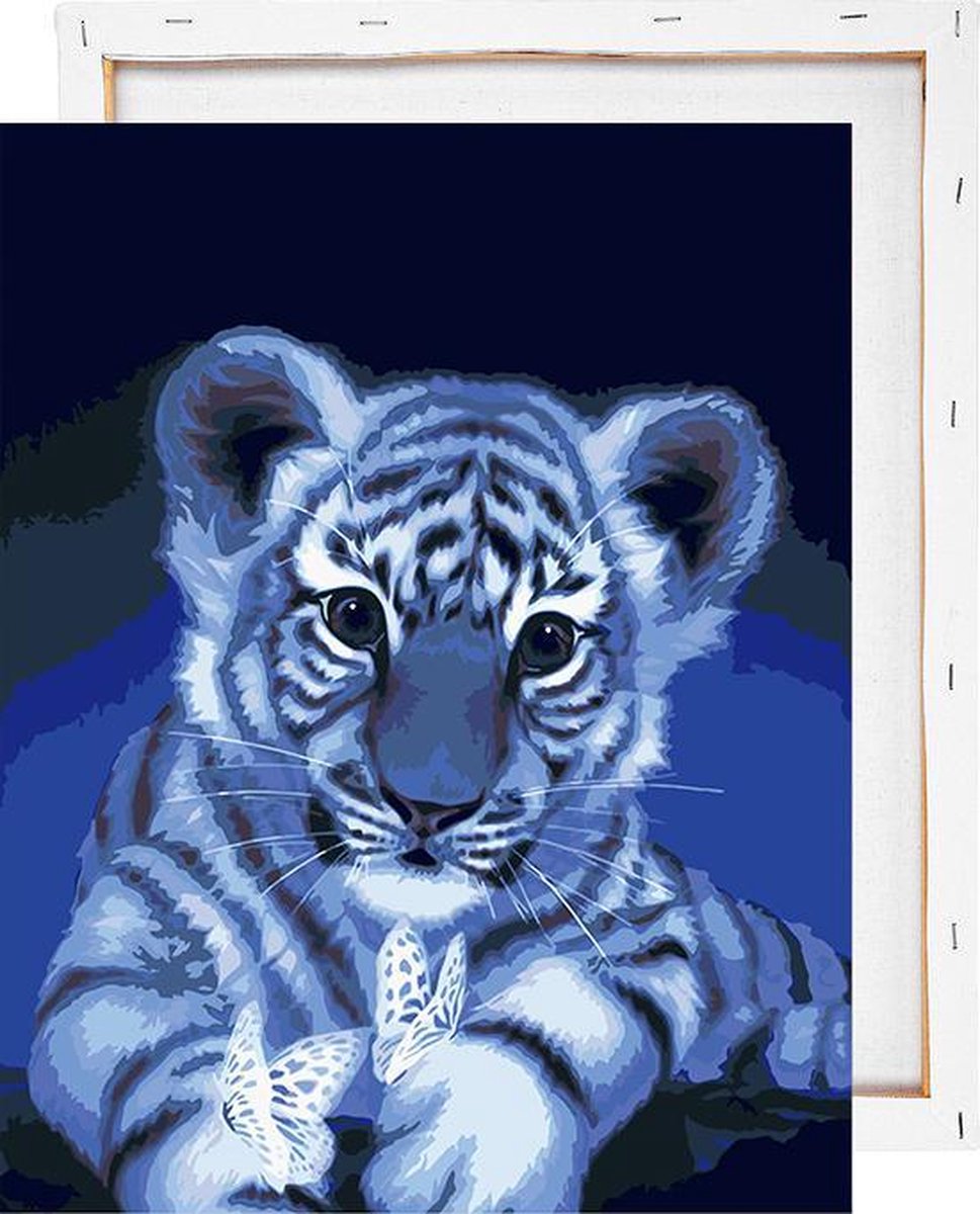 Tijgertje met vlinder - Schilderen op nummer - Met frame - 40x50 cm