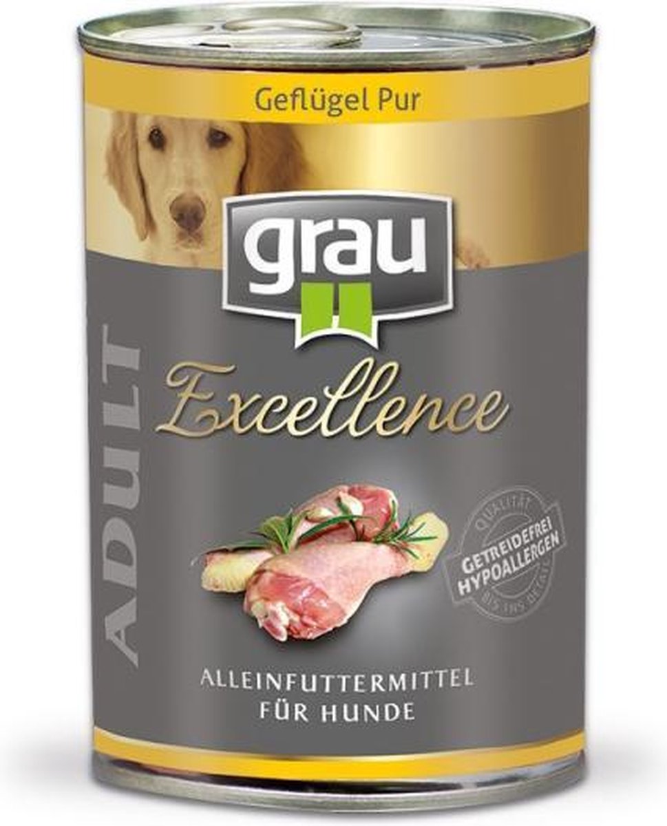 Grau Blikvoer hond excellense puur gevogelte 6 x 400 gr.