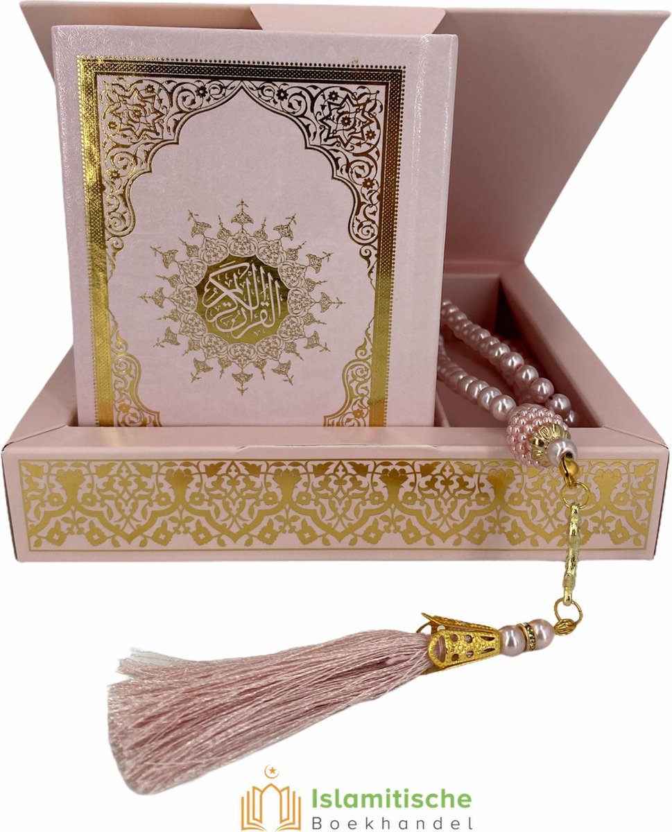 Luxe Koran Set met Tesbih en Kartonnen Kaft Roze