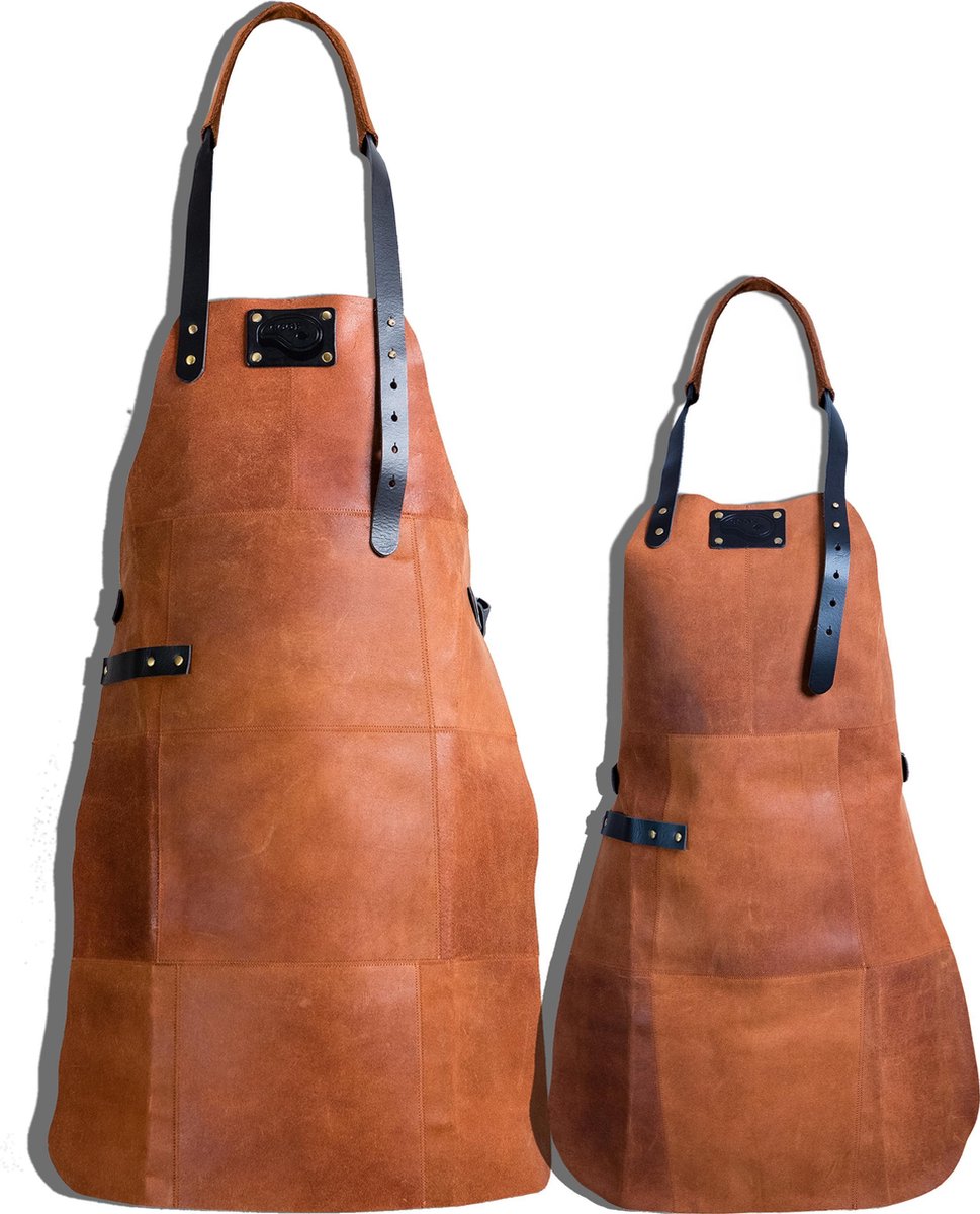 Leren Schort Luxe - Kind + Vrouw - Barbecueschort - Lederen Schort – LICHT BRUIN (Cognac) - Kokschort - Kookschort - BBQ Schort – Kerst Cadeau 2019 – 79 x 55 cm Dames + 66