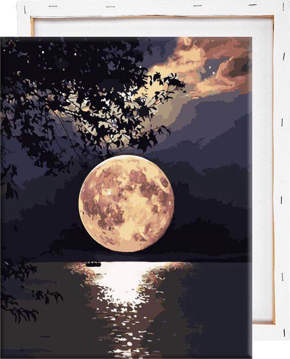 Volle maan - Schilderen op nummer - Met frame - 40x50 cm